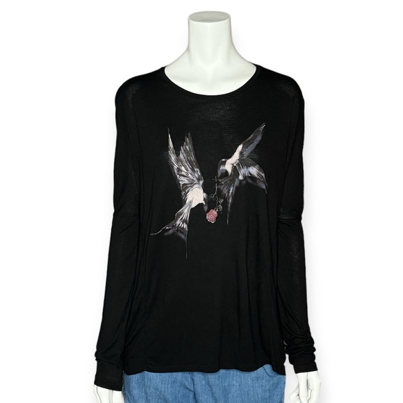 All Saints Tops - Black Graphic Long Sleeve Top